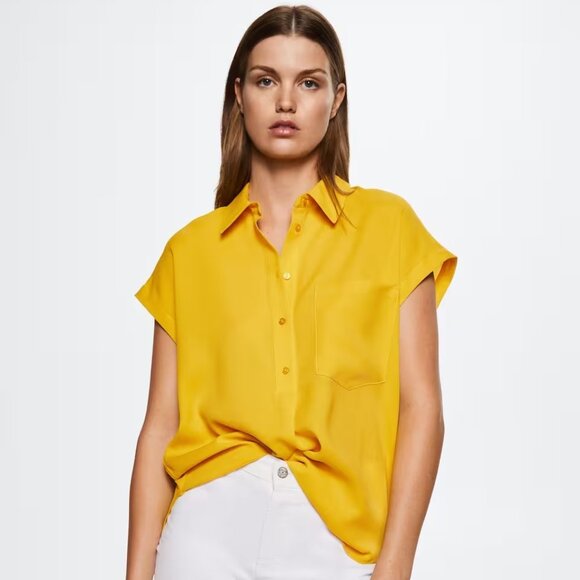 MANGO MNG Women Sleeveless Flowy Pocket Blouse Yellow Size S - Picture 1 of 10
